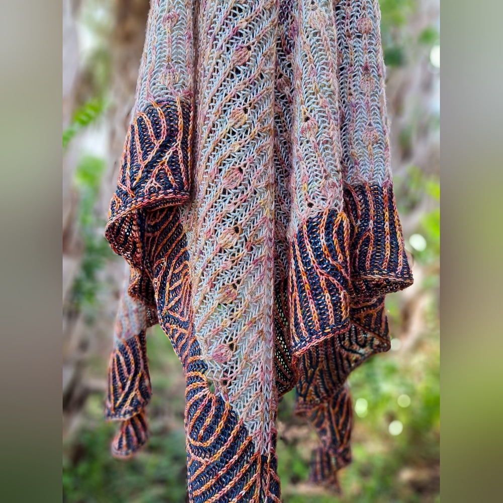 Hand Crafted OOAK Avantgarde Contemporary Reversible Knit Shawl Orange Pink - Picture 9 of 16